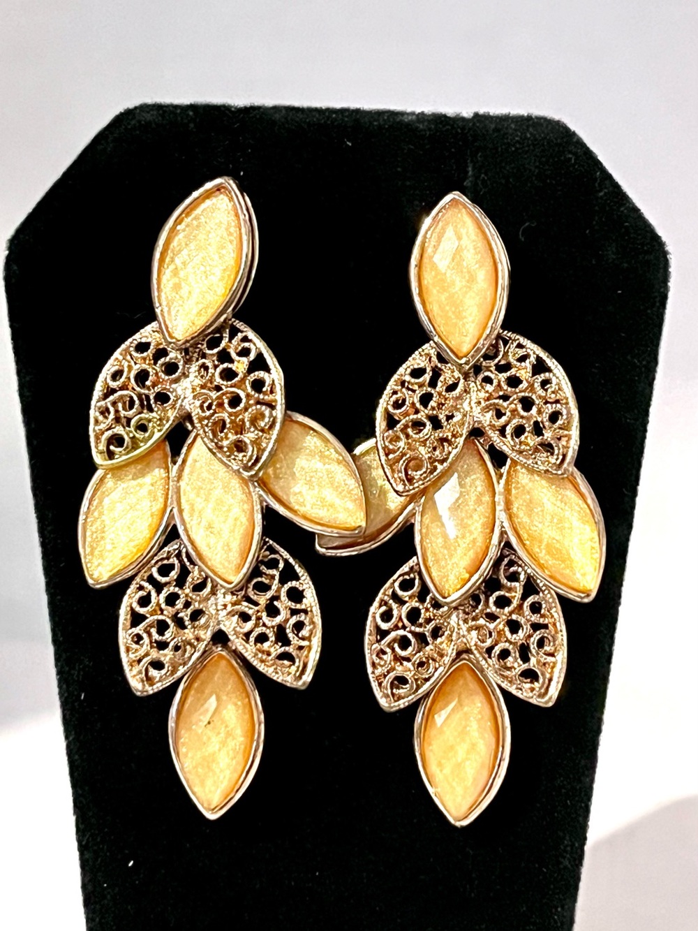 Gold-Tone Yellow Dangle Leaf Earrings‎ - Women Jewelry, Articulated Earrings